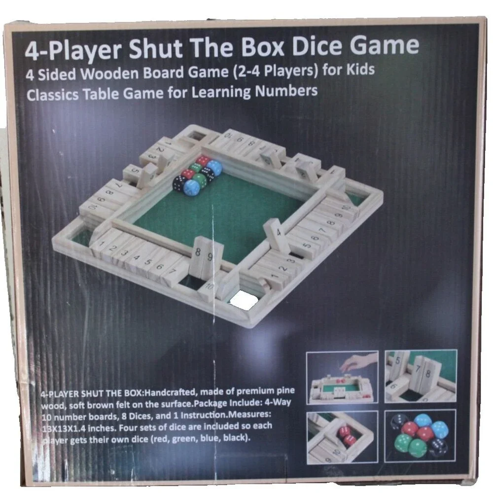 4 Player Shut The Box Dice Game, for Kids Learning Numbers Educational Ages 4+